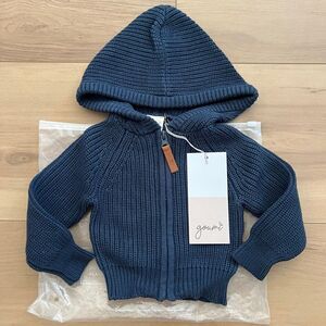 NWT Goumi Kids Winter Storm Baby Knit Hoodie SZ 0-3m Blue Organic Cotton Sweater